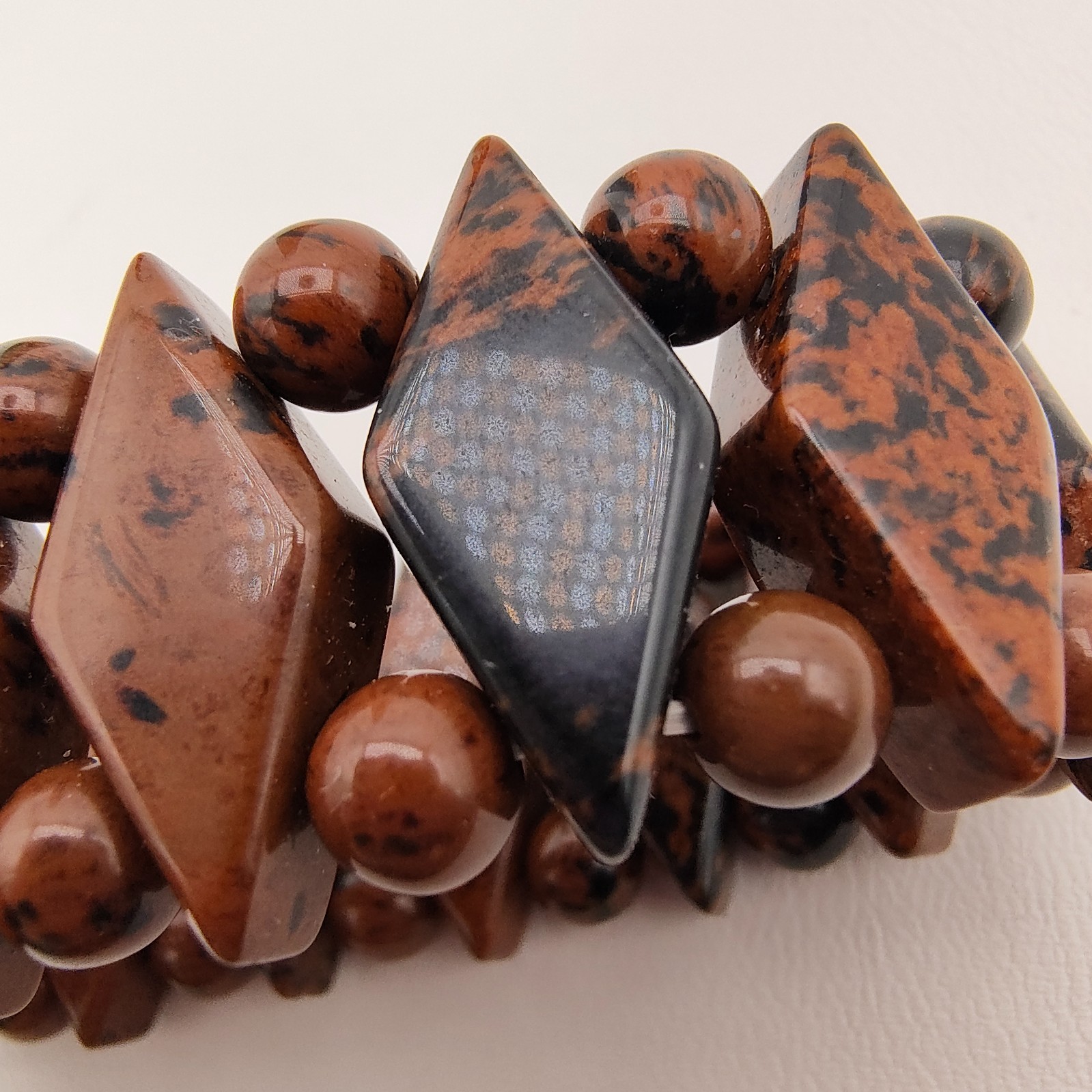 Mahogany Obsidian Aztec Stretch Bracelet Boho Earthcore Strength Grounding