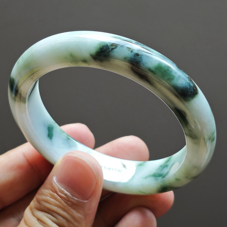 57mm Certification Grade A Green Burma Natural Jadeite Jade Bracelet Bangle8603