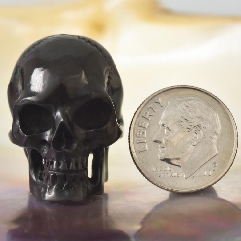 27.22mm Carved Black Horn Human Skull Bead Vertical Drill Jewelry Supply 6.90g