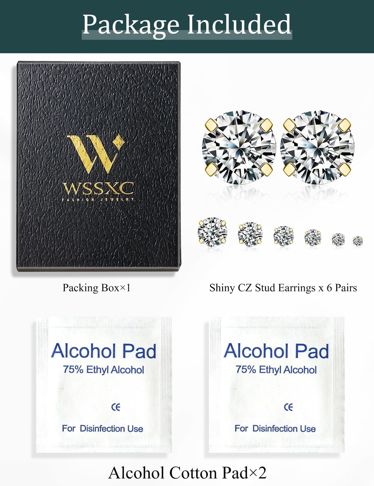 6 Pairs Stud Earrings Hypoallergenic 3mm/4mm/5mm/6mm/7mm/8mm, A-002-gold