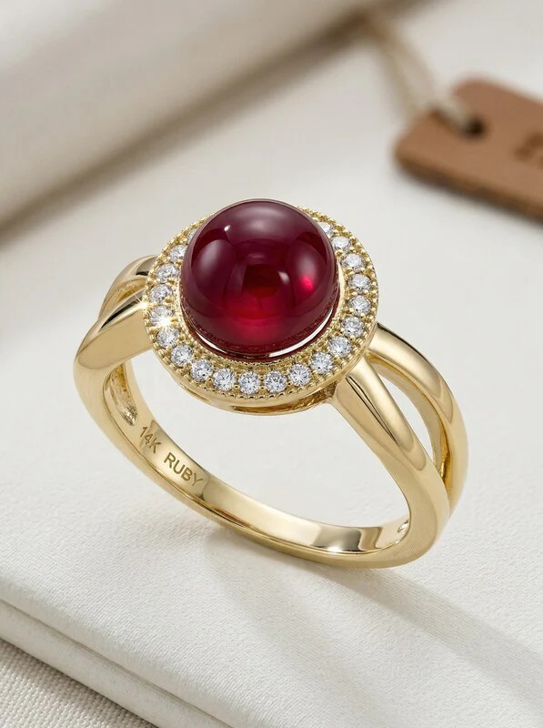 Charter Club Gold Plate Pave and Imitation Pearl Halo Split Ring, Size 10/Red