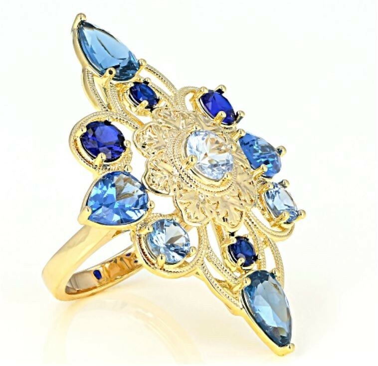 Global Destinations 7.71ctw Multi-Color Lab Creatd Blue Spinel 18kGld Ovr Copp 8