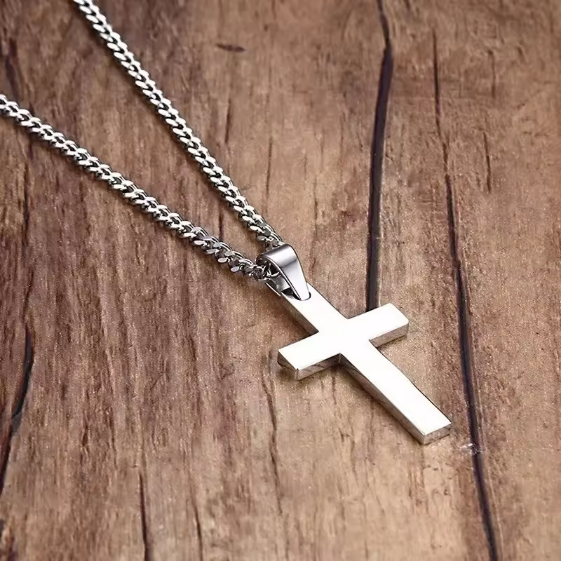 Silver Stainless Steel Simple Plain Cross Pendant Necklace Men’s Women’s Jewelry