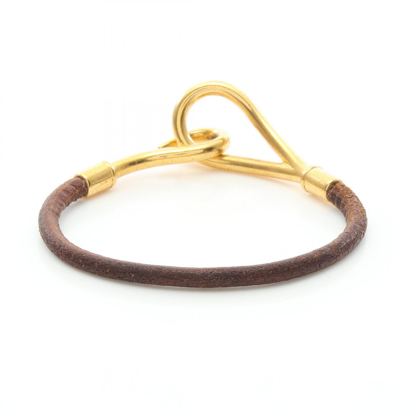 HERMES jumbo Bracelet Gold Plated leather Brown Used Women 16cm