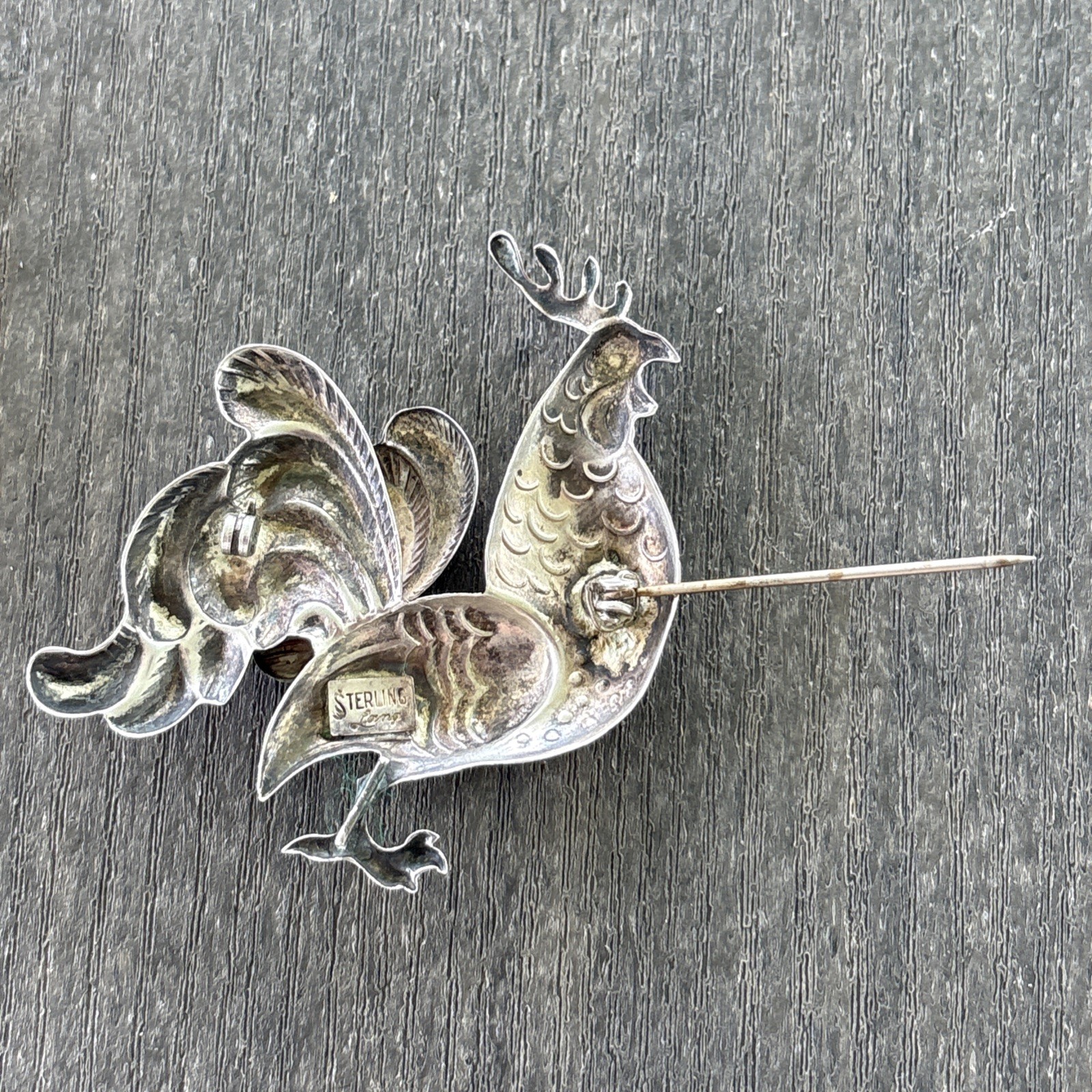 Sterling Silver Large Rooster Pin Brooch Marked Lang 10.6 Grams 2.25” x 2”