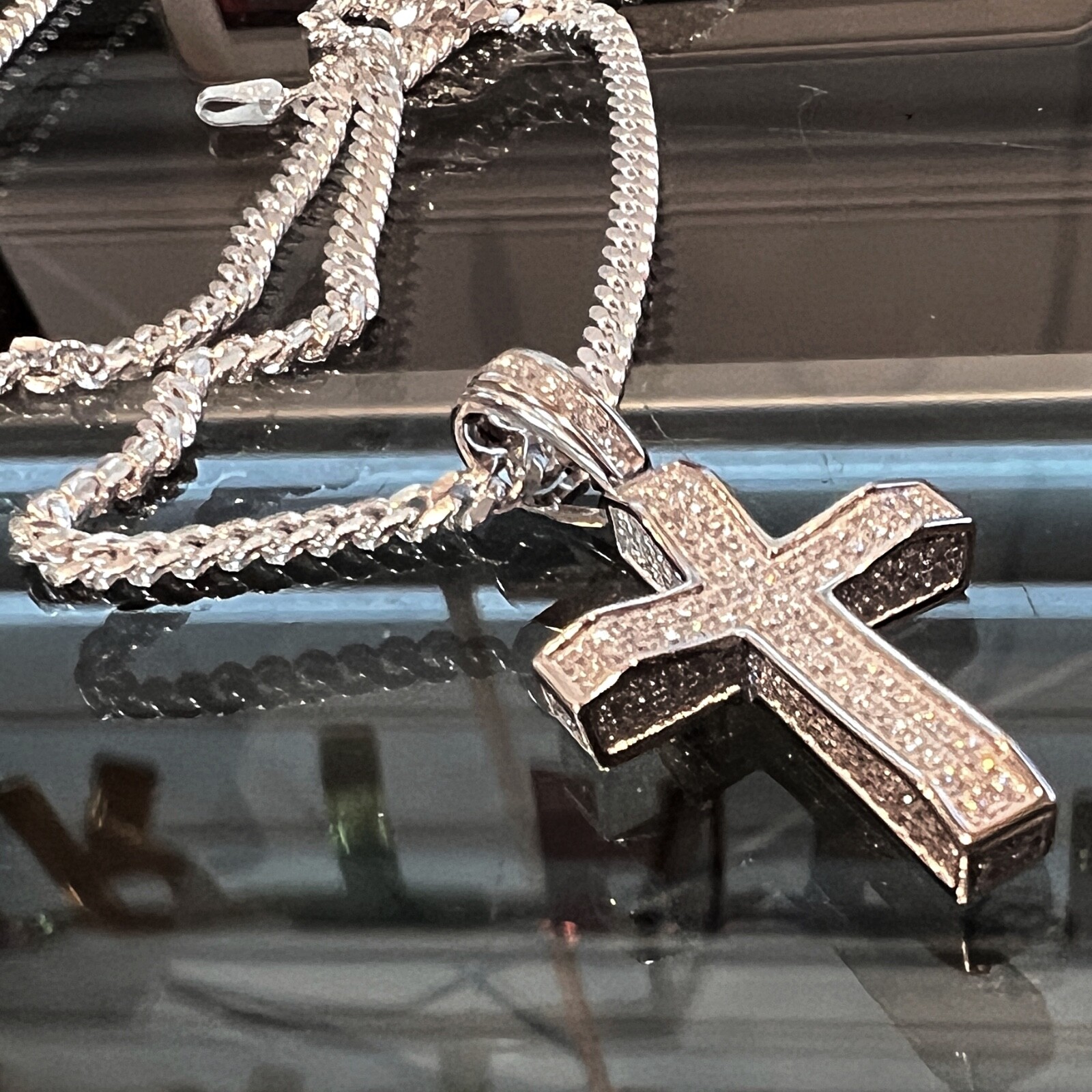 925 Sterling Silver VVS1 Moissanite 0.82CT Cross Miami Cuban Chain 3MM 16-30″
