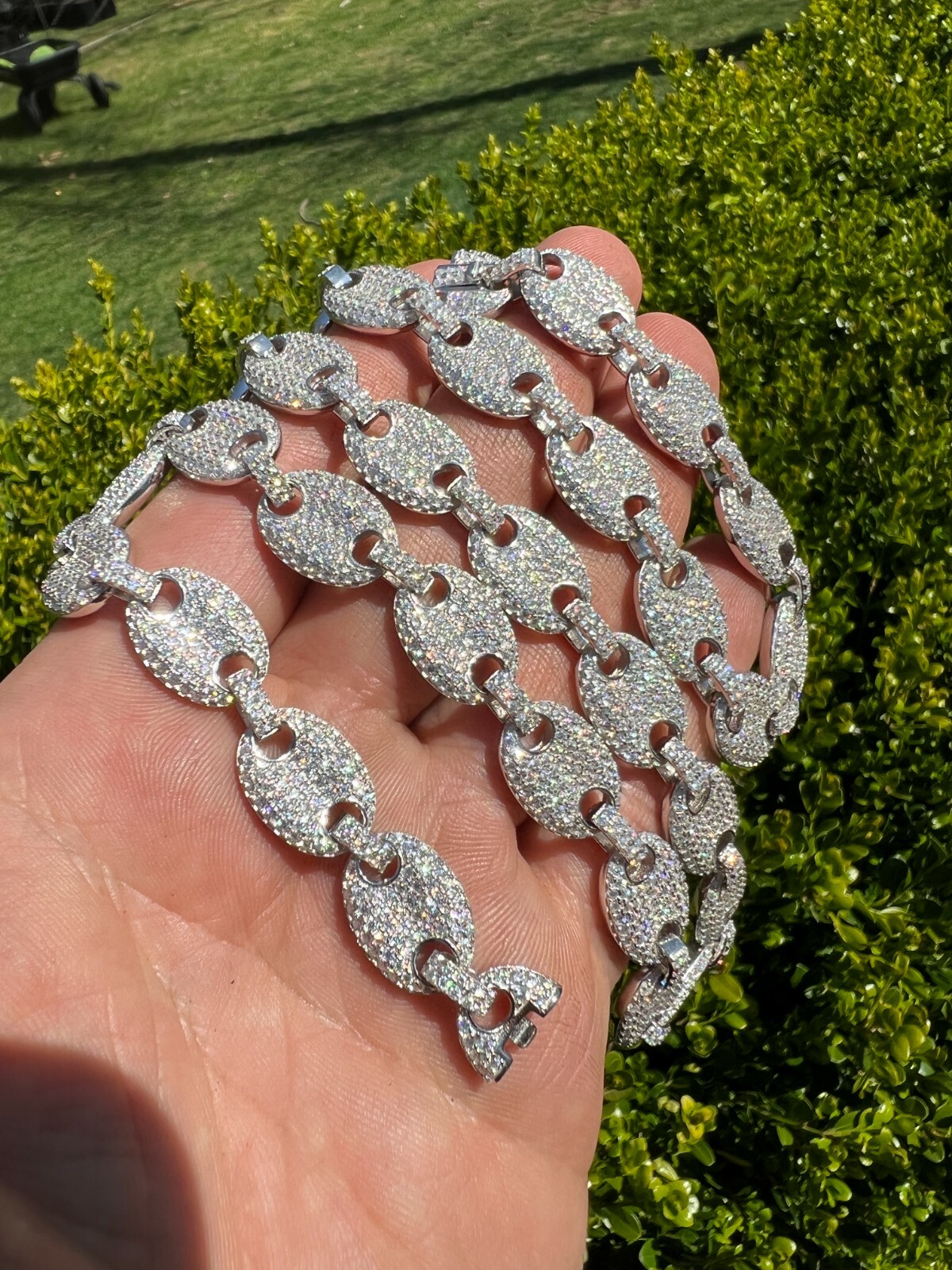 ICED Moissanite Puff Gucci Link Chain 12mm Hip Hop 925 Silver Passes Tester