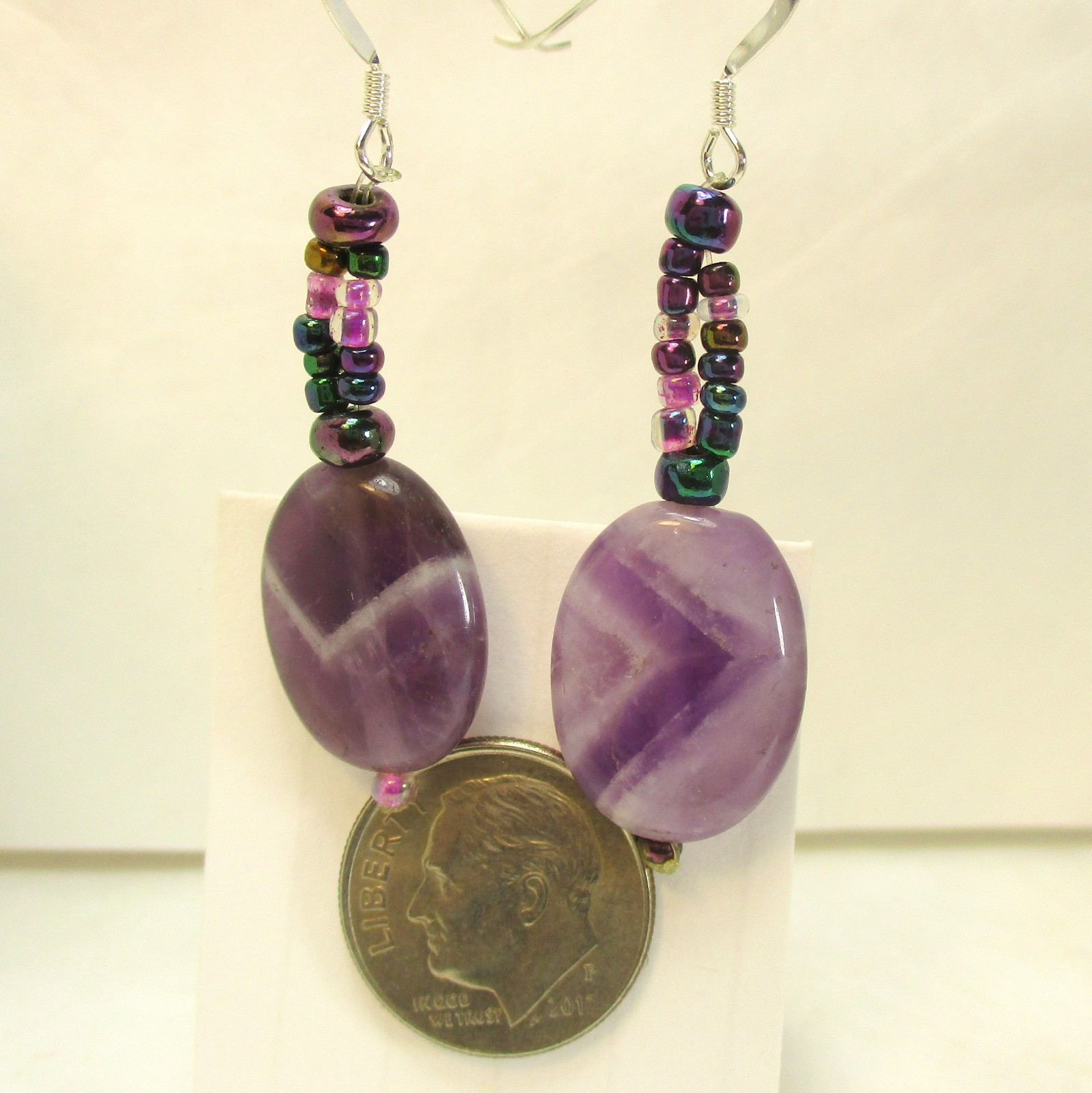 Earrings Amethyst and Seed Beads Sterling Silver Ear Wires Handmade