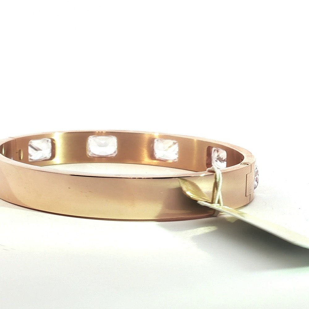 NWT Michael Kors Rose Gold Tone Crystal Bangle Bracelet Hinged MK Logo Gift