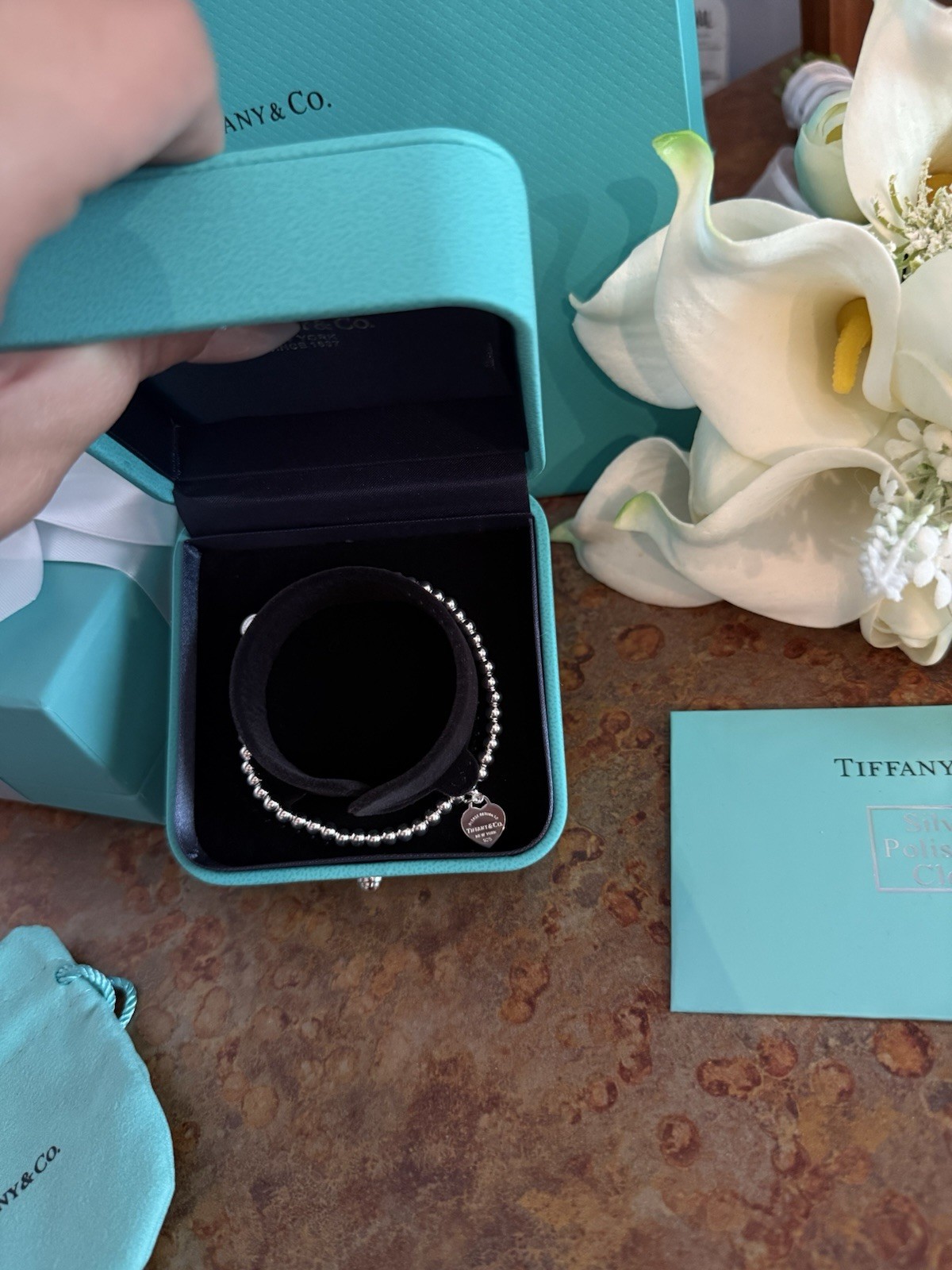 Tiffany & Co. Blue Heart Tag Bead Bracelet ( 7.5 Inches )