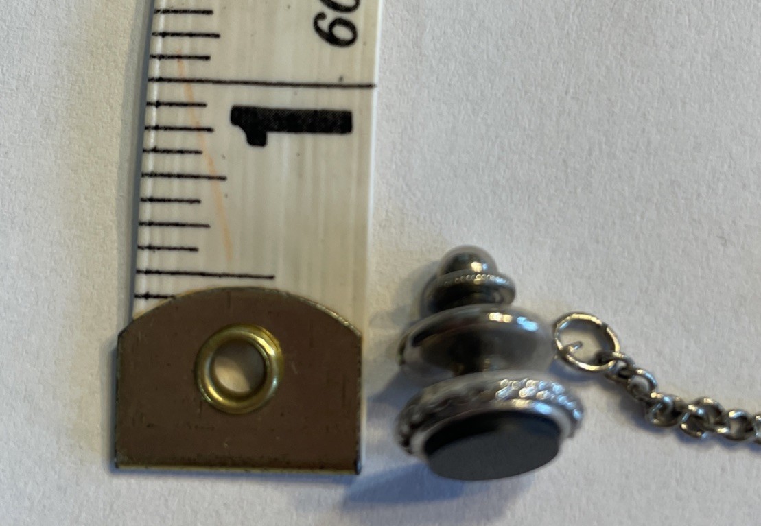Vintage Tie Tack Silver Tone Black Stone Stick Pin Chain Lapel Pin Men’s Classic
