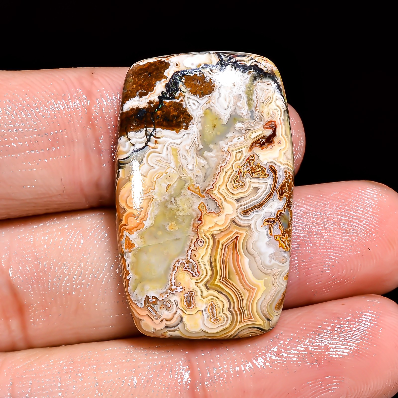 Natural Crazy Lace Agate Radiant Shape Cabochon Loose Gemstone 32X19X5MM 34 Cts.
