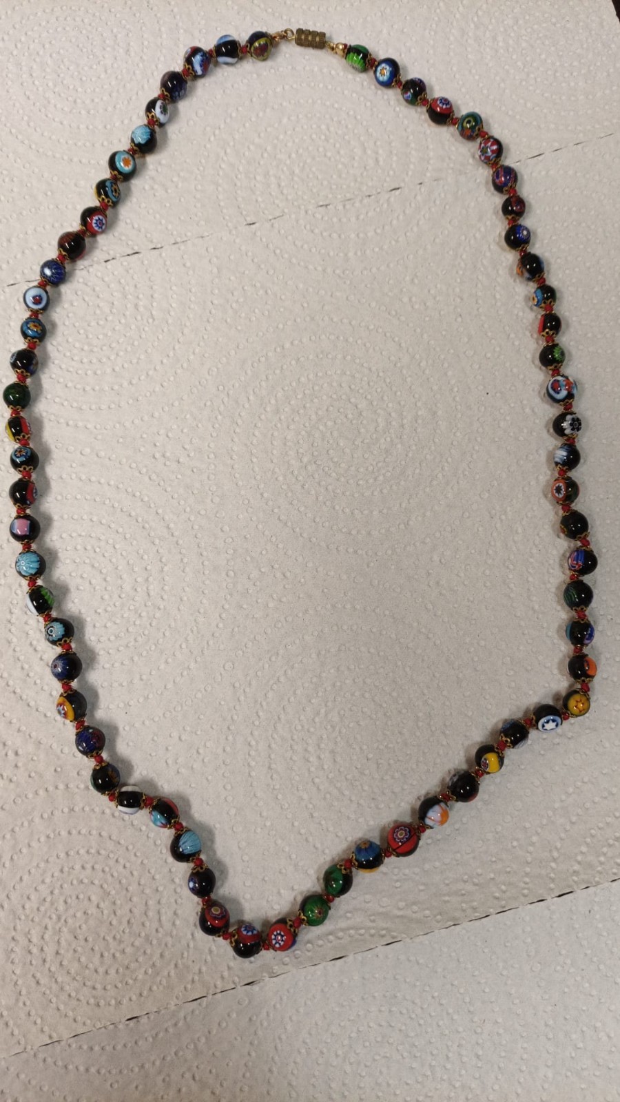 COLORFUL VINTAGE VENETIAN ITALIAN ART GLASS GRADUATED MILLEFIORI BEADS NECKLACE
