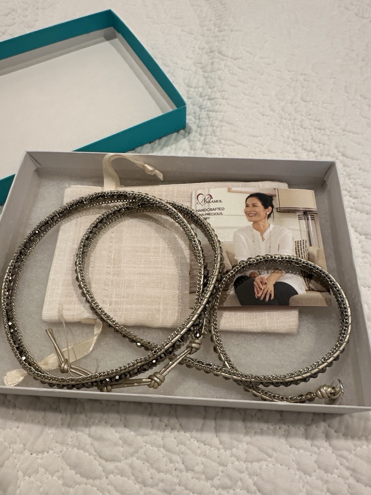 Nakamol Ashley Crystal Wrap Beaded Cord Bracelet Toggle Closure Silver/Black