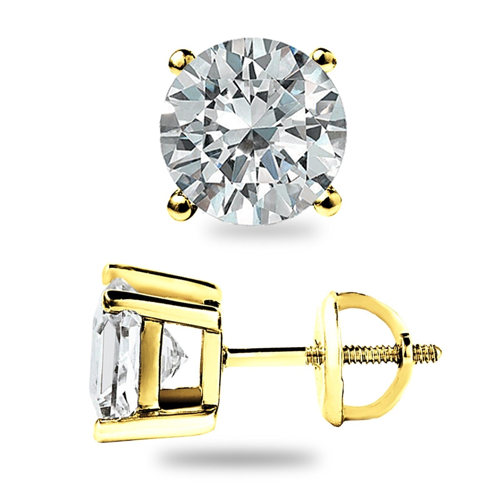 ​4 Ct Moissanite Studs 14K Yellow Gold 8mm Round VVS1/D GRA Certified Gift Ready