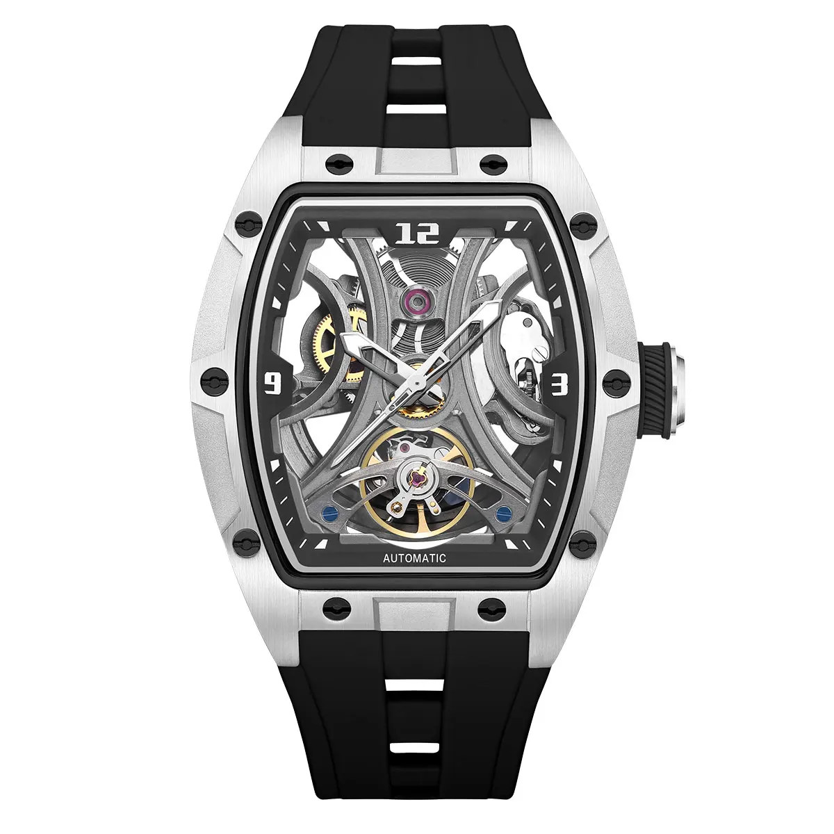 MEGIR Sports Automatic Mechanical Men Watch Skeleton Waterproof Stainless Steel