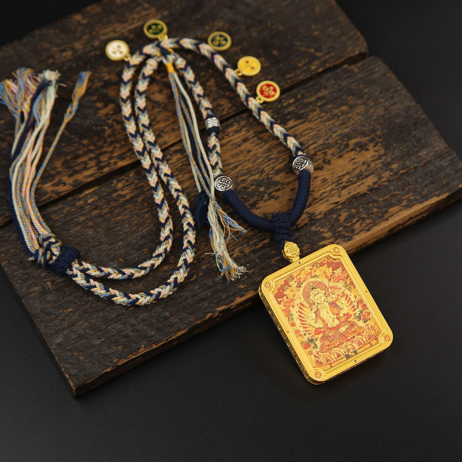 Tibetan Handmade Thangka Bodhisattva Pendant Buddha Card Necklace Gift Amulet