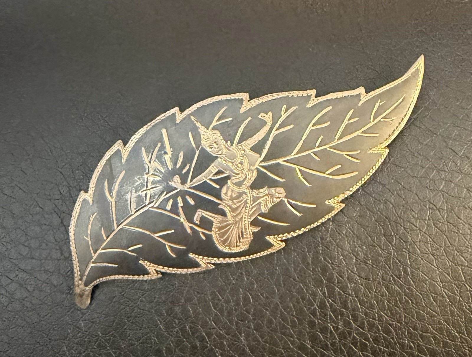 Vtg Siam Sterling Silver & Niello Brooch w/ Mekkala Goddess of Lightning ⚡️ Pin