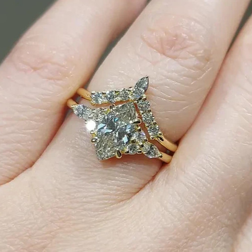 3.60Ct Marquise-Cut Lab Grown Diamond Solitaire Bridal Set Ring 14K Yellow Gold