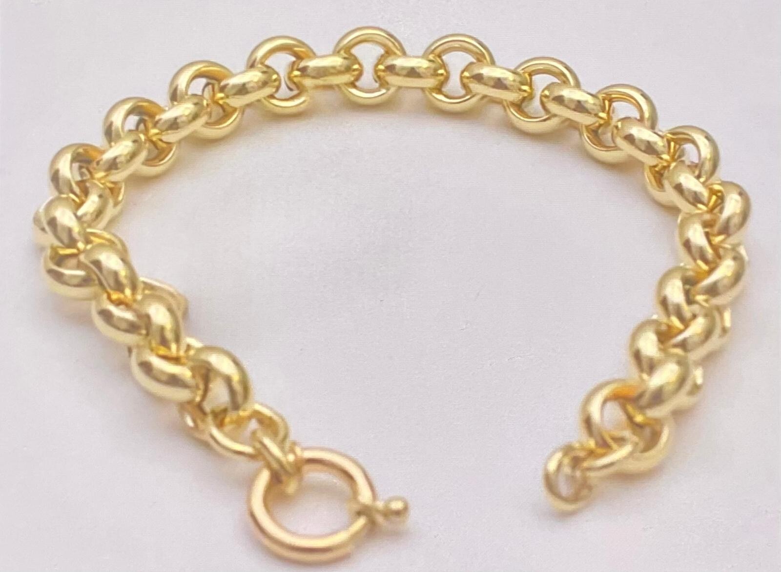 14k Yellow Gold Rolo Link Hollow Chain Bracelet 7.25 inches 8.8 mm 7.8 Grams NT
