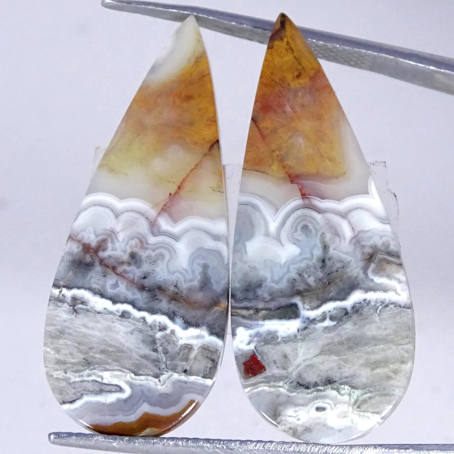 20.50Cts AAA Natural Fine Crazy Lace Agate Pair Pear Cabochon 13X32X3MM