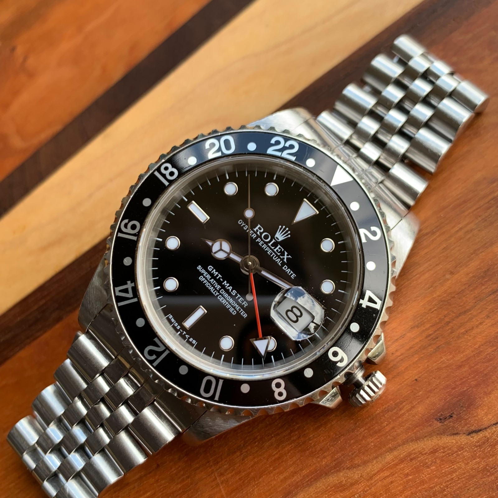 1998 Rolex GMT-Master Ref. 16700 on Jubilee Watch – Unpolished w/ Box & Papers
