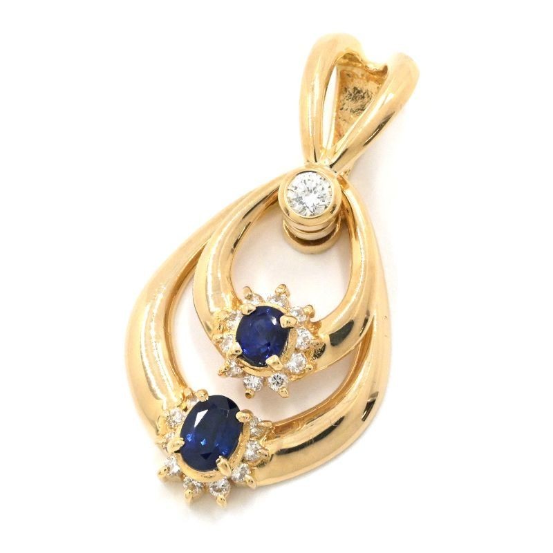 0.76ct Natural Blue Sapphire Pendant K18YG 0.27ct Diamond Teardrop 5.9g