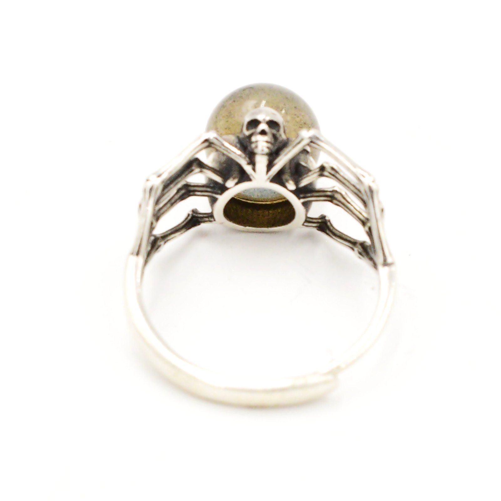 Sterling Silver 925 Labradorite Ball/Sphere Skull Skeleton Hands Ring Size 8.5