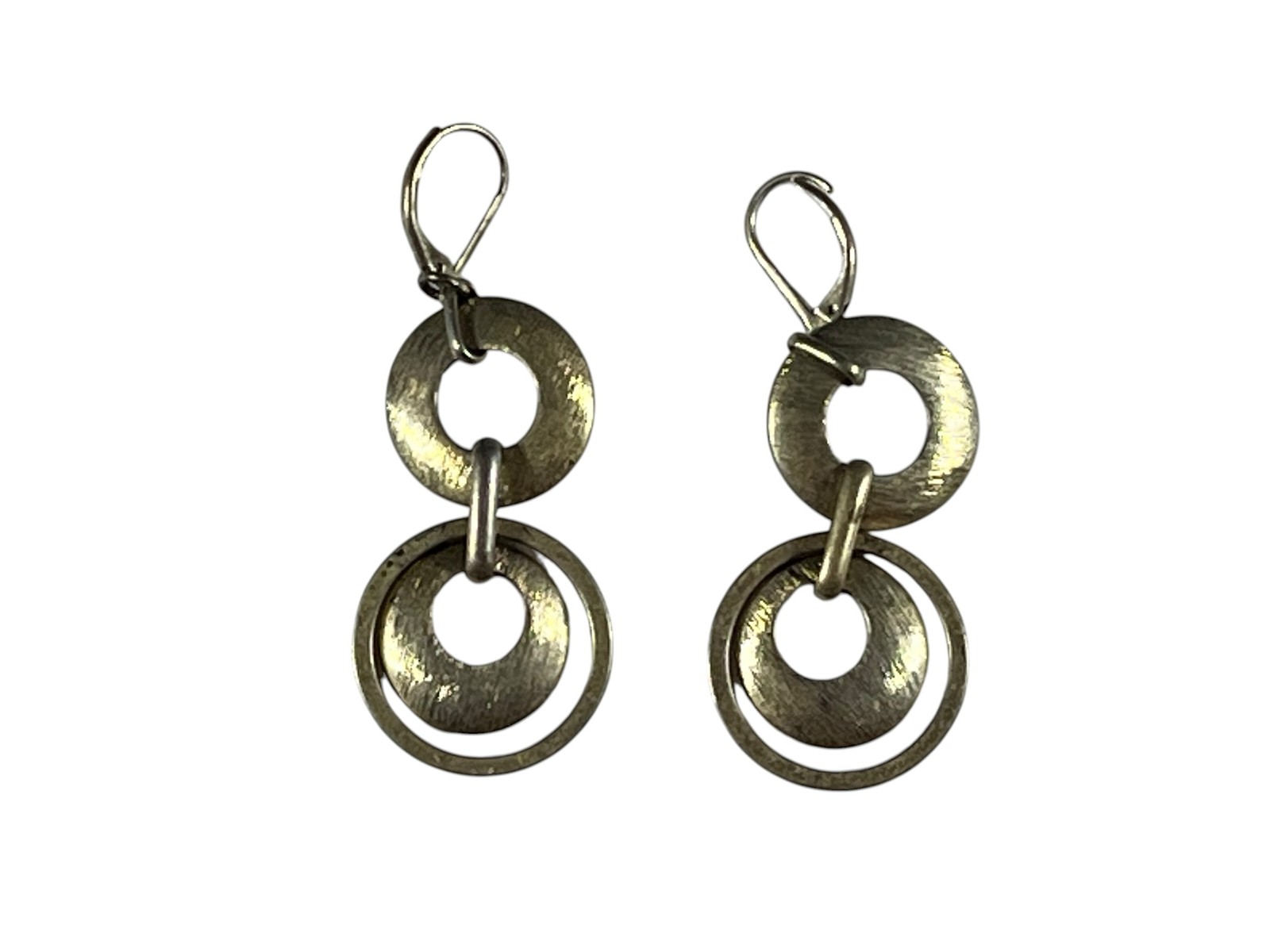 Brushed Gold Tone Interlocking Circle Drop 2.5″ Earrings
