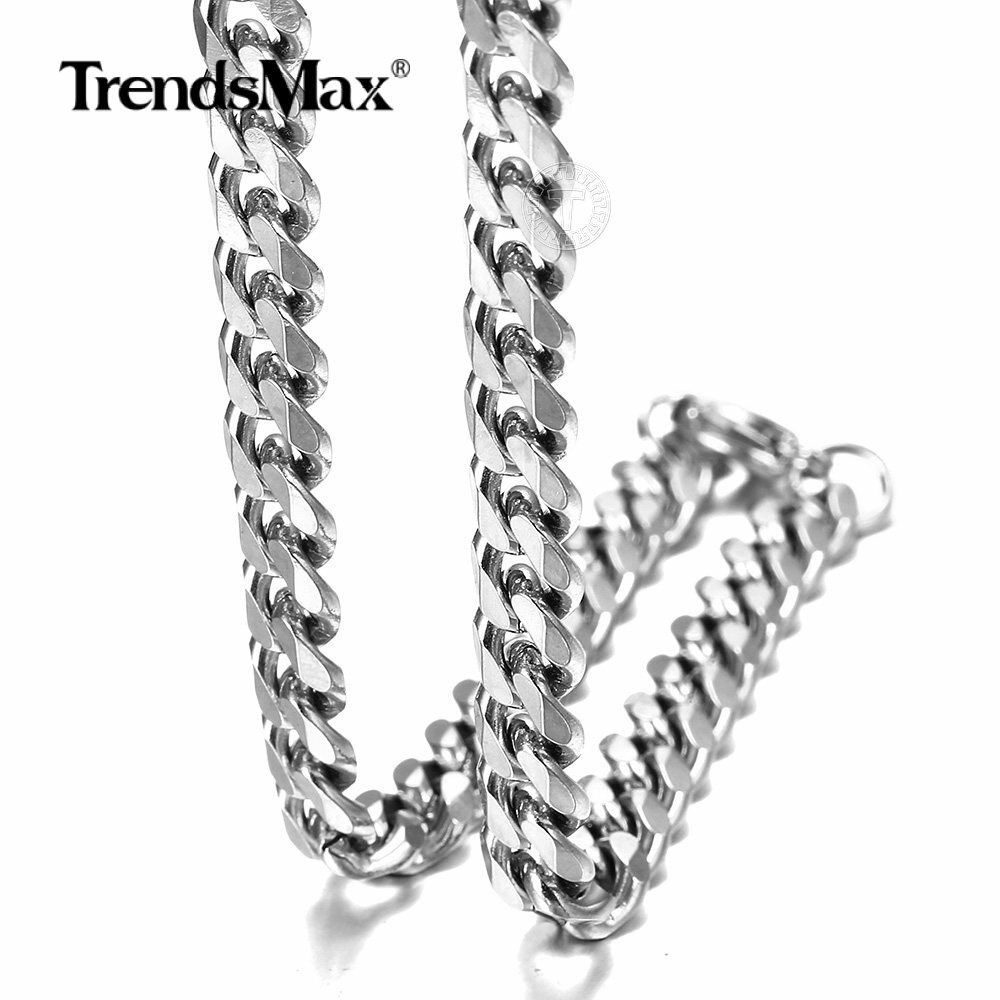 Silver Stainless Steel Cuban Curb Chain Necklace Mens Womens 3/5/7mm 16-36inches