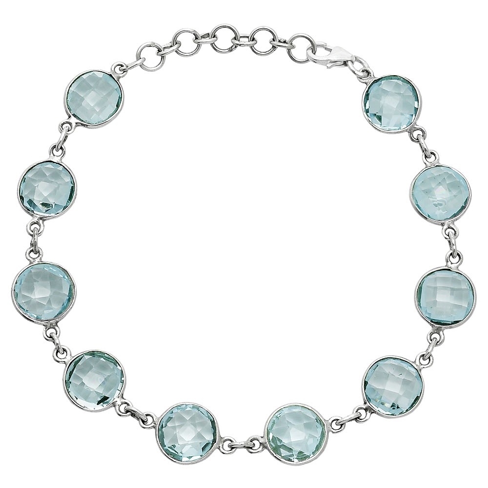 Premium Sky Blue Topaz Checker Briolette 925 Silver Bracelet Jewelry B-1001