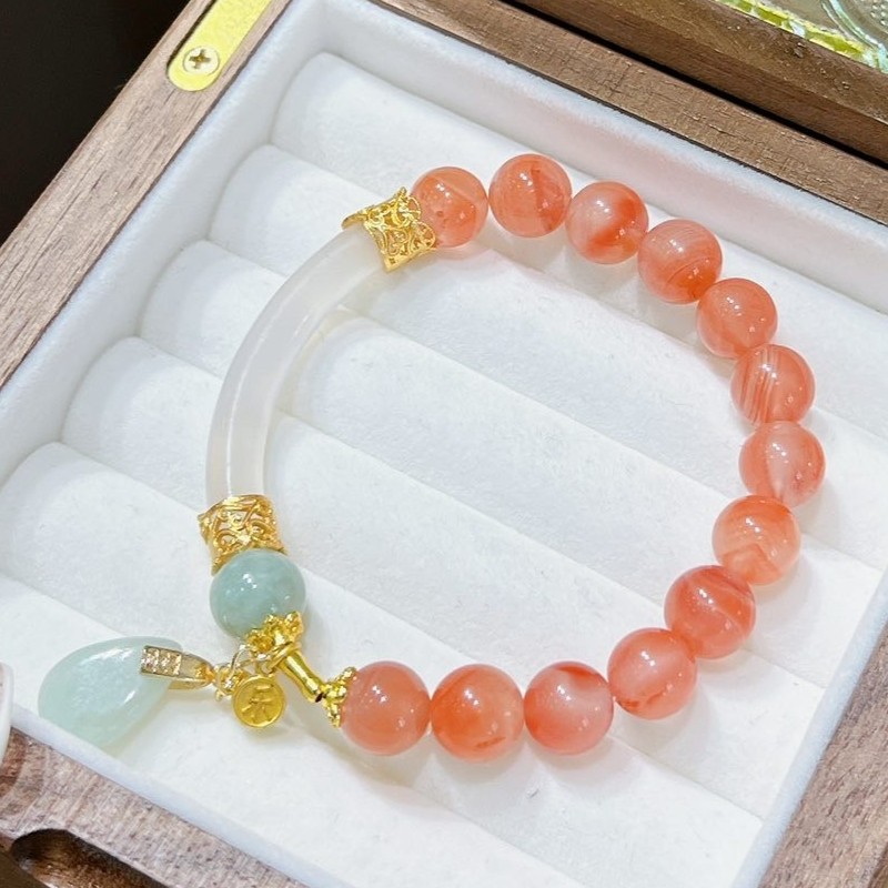 8mm Natural Southern Red Agate and White Agate Handmade Bracelet