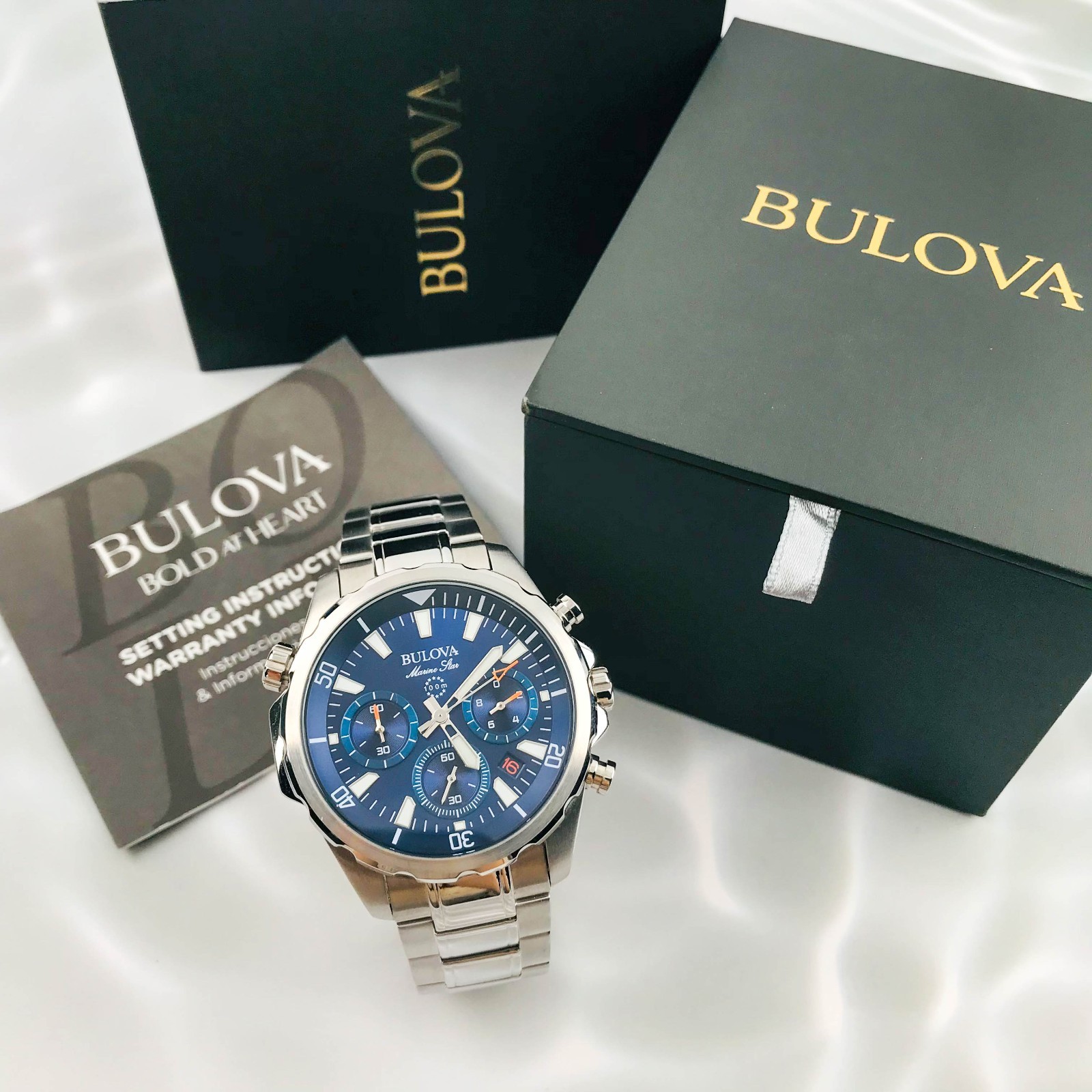 Bulova Marine Star 96B256 Blue Dial Chrono Stainless Steel Men’s Watch 43mm