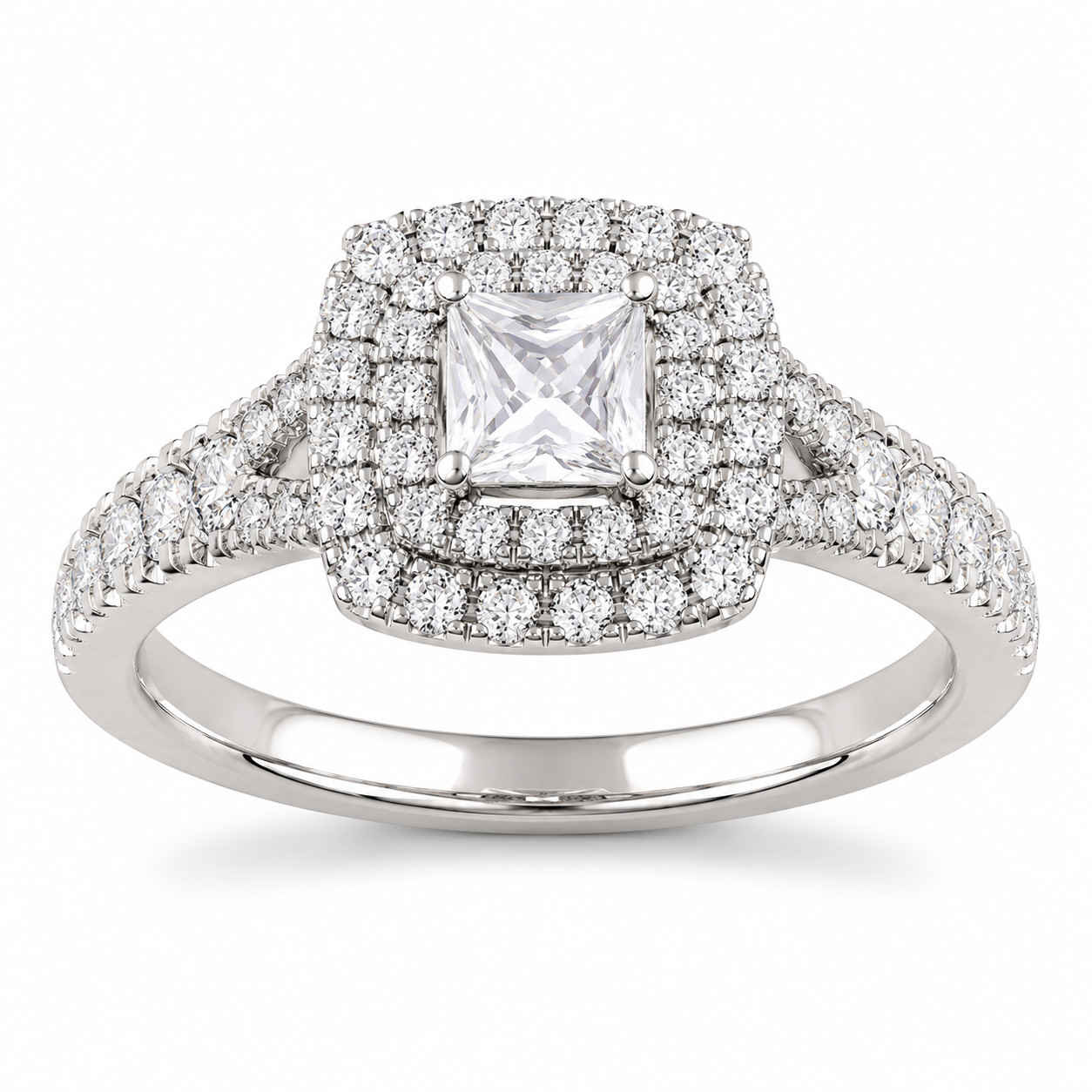 1.00Ct Pear & Round Moissanite Halo Engagement Ring in 925 Silver for Women