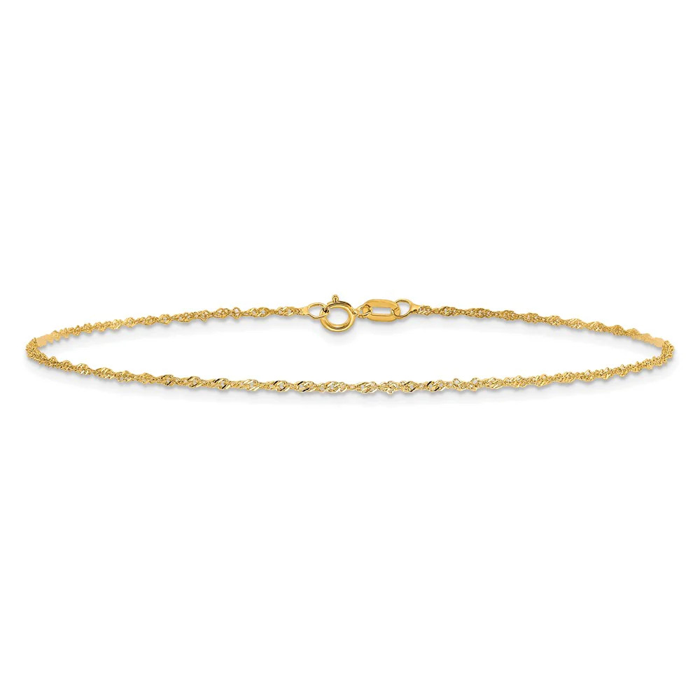 10K Yellow Gold 1.1mm Singapore Chain Anklet Bracelet 7″-10″