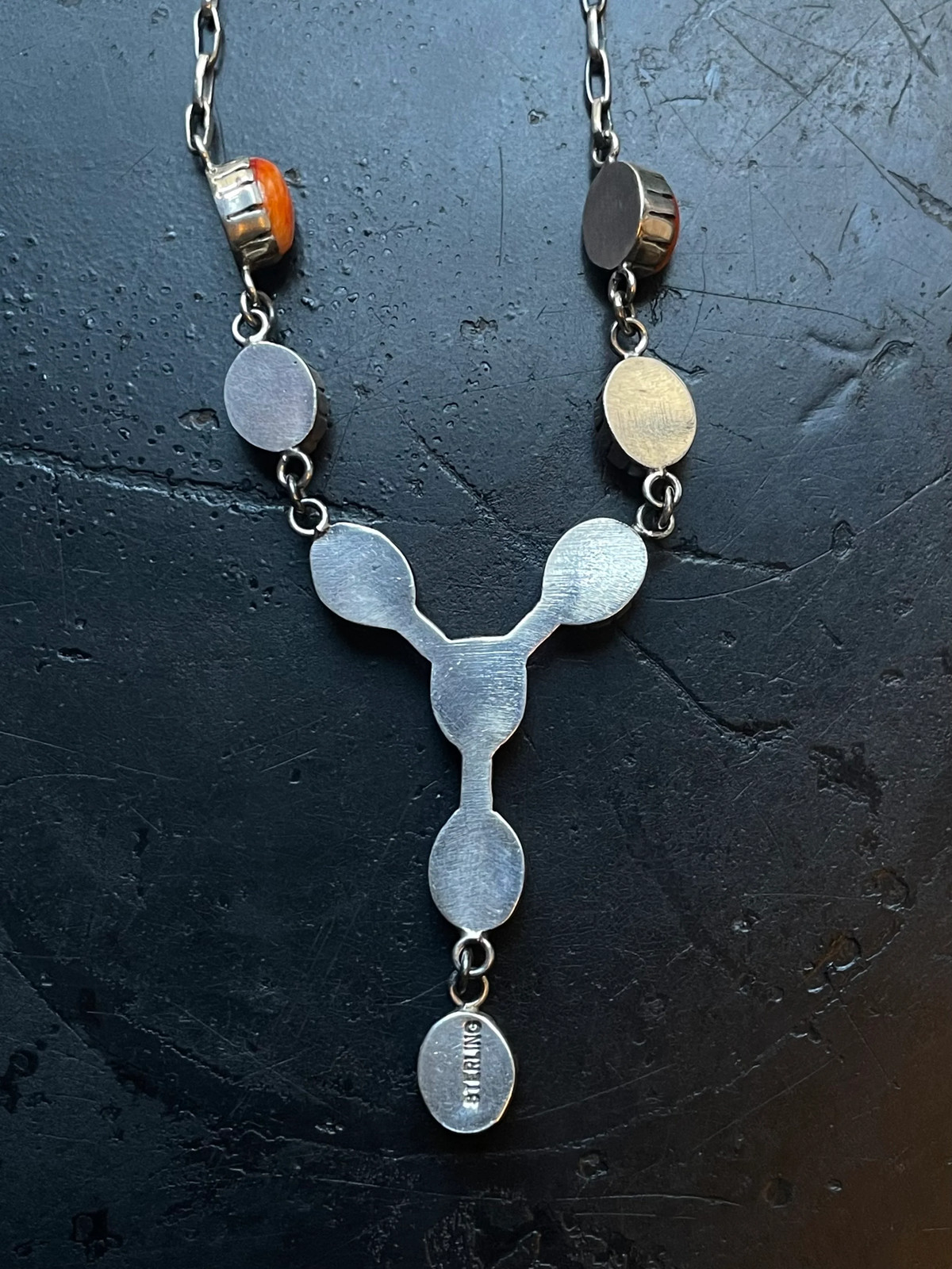 Orange Spiny Oyster Station Necklace | 925 Sterling Silver E597