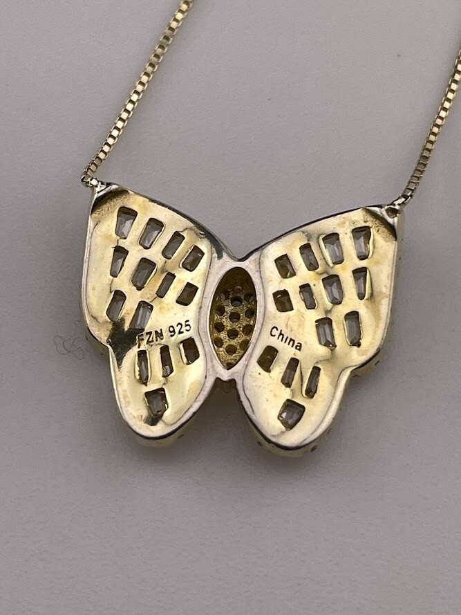 FUZION CREATIONS GOLD OVER 925 STERLING SILVER BUTTERFLY NECKLACE 20″ 2628