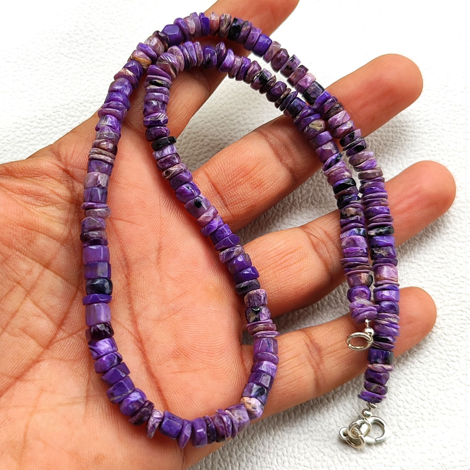 Natural Charoite Necklace 5-6mm Smooth Heishi Beads 17″ Purple India Gemstone