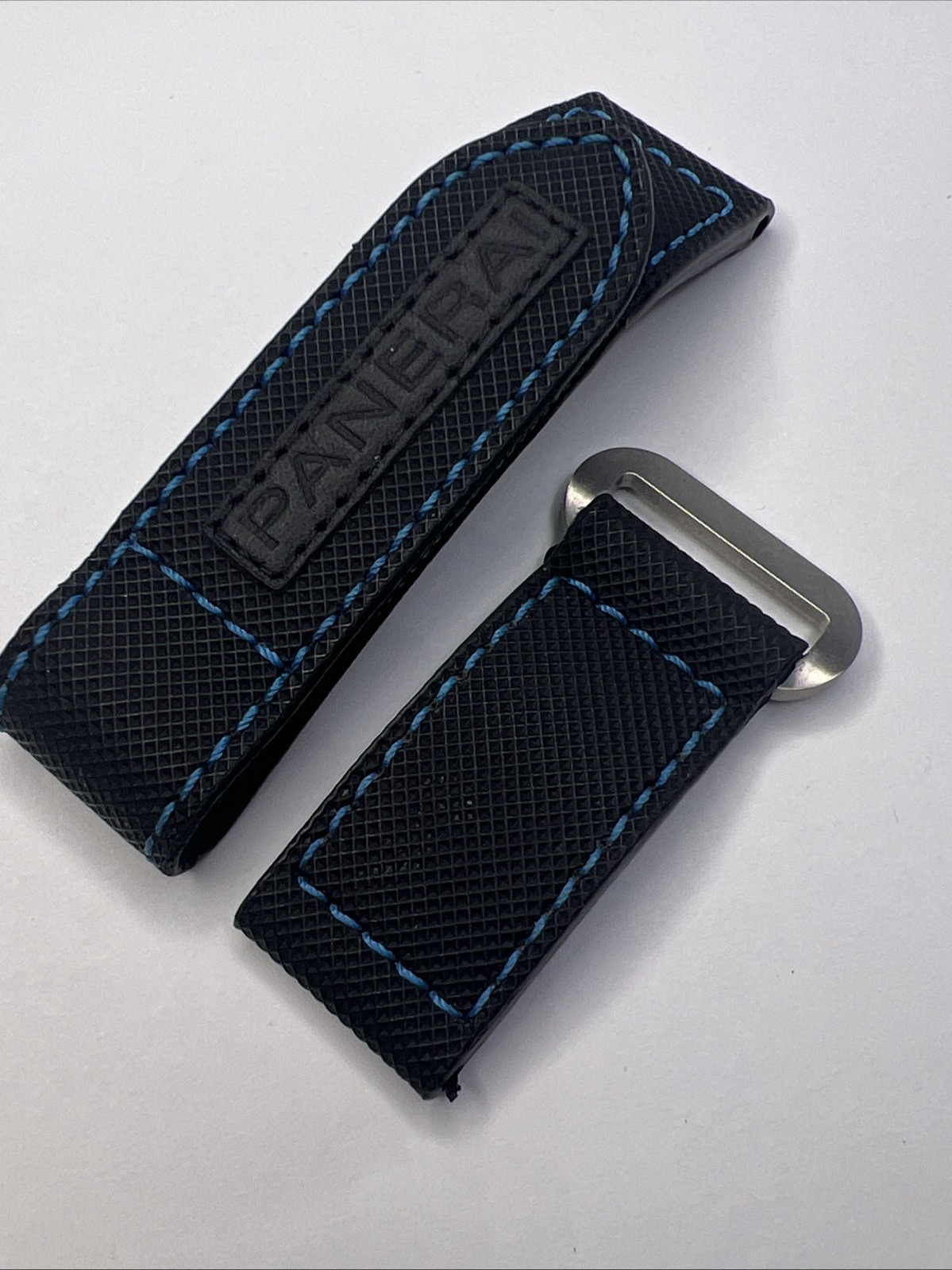 Panerai 22mm Black & Blue Nylon Rubber Diver Watch Strap Band Satin Steel Clasp