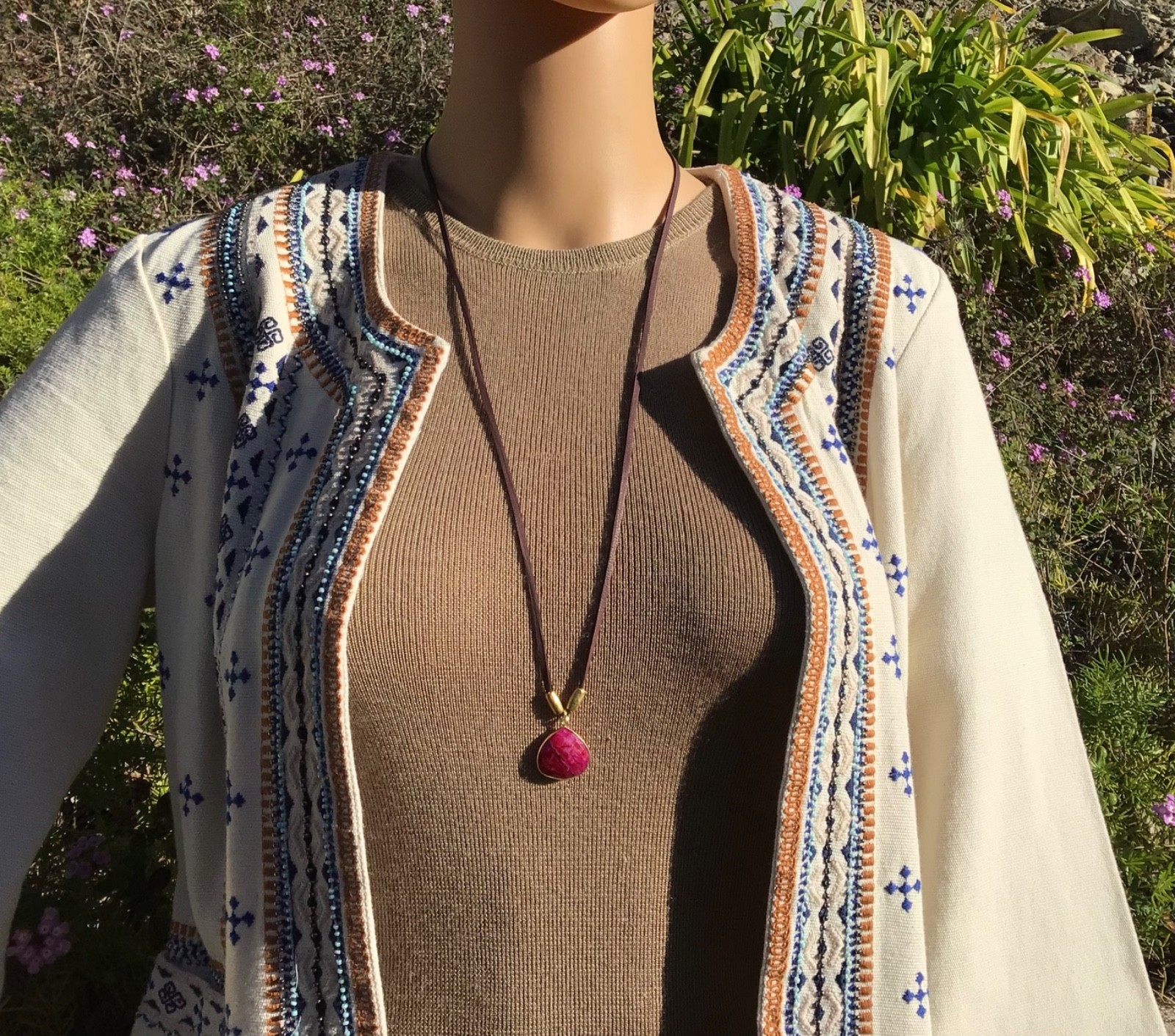 $300 Ruby Sundance Charm Necklace leather suede cord handmade artisan jewelry