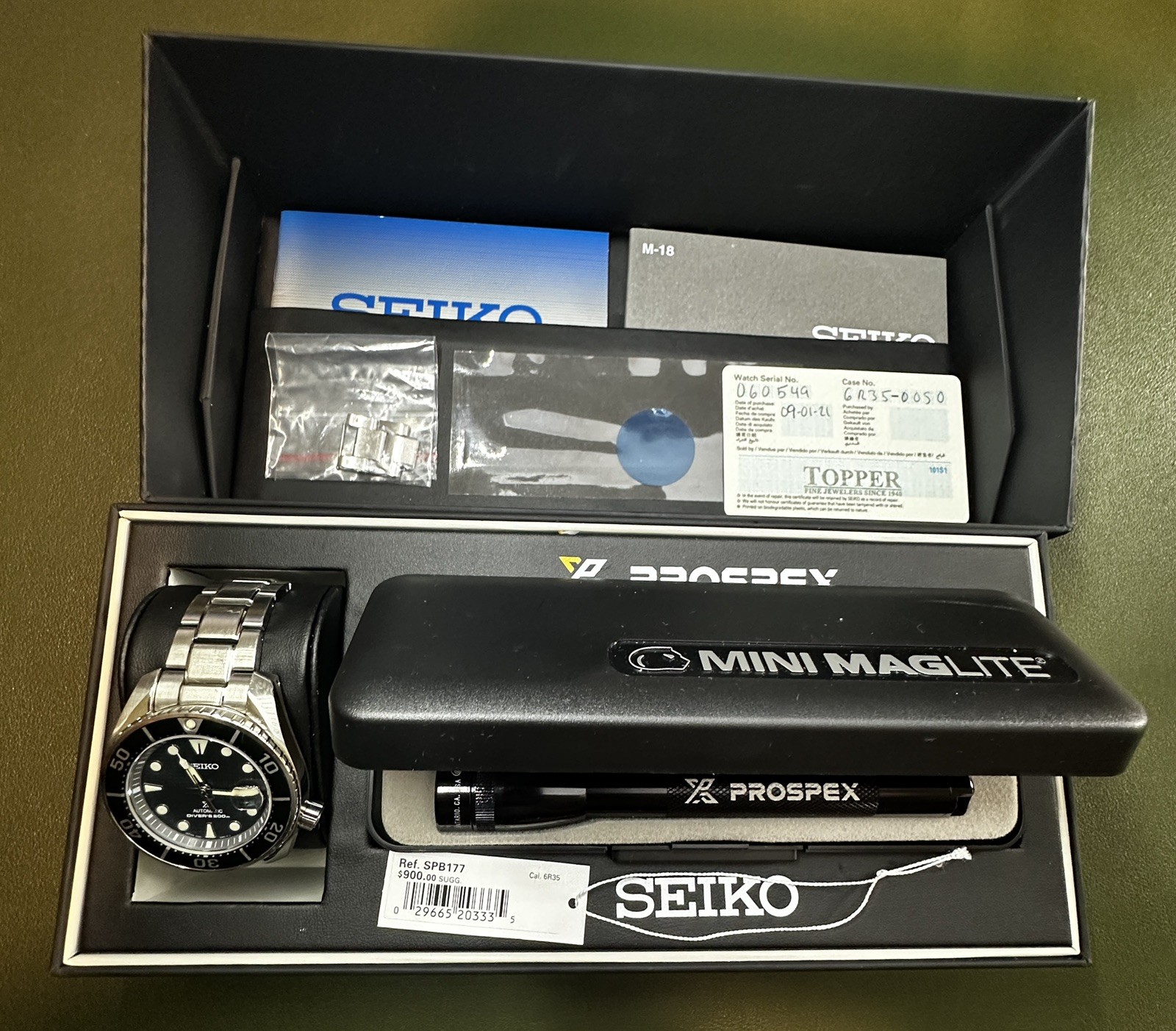 Seiko Luxe SPB177 Green Ice Diver Prospex full set