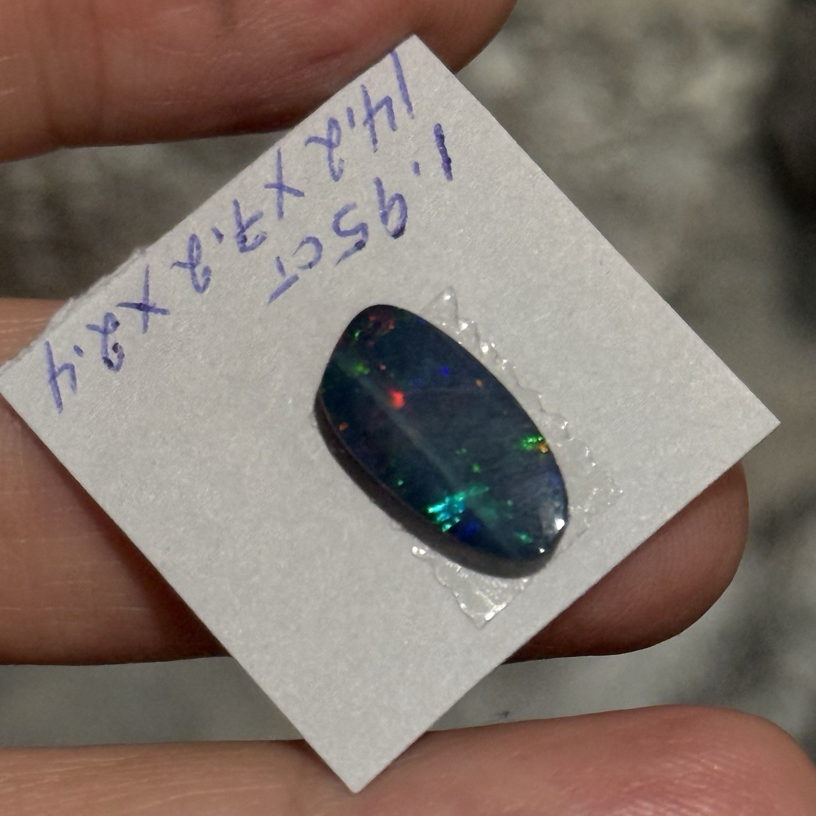 1.95ct 14.2×7.2×2.4mm Sparkling Green Blue Australian Doublet Opal Cabochon Gem