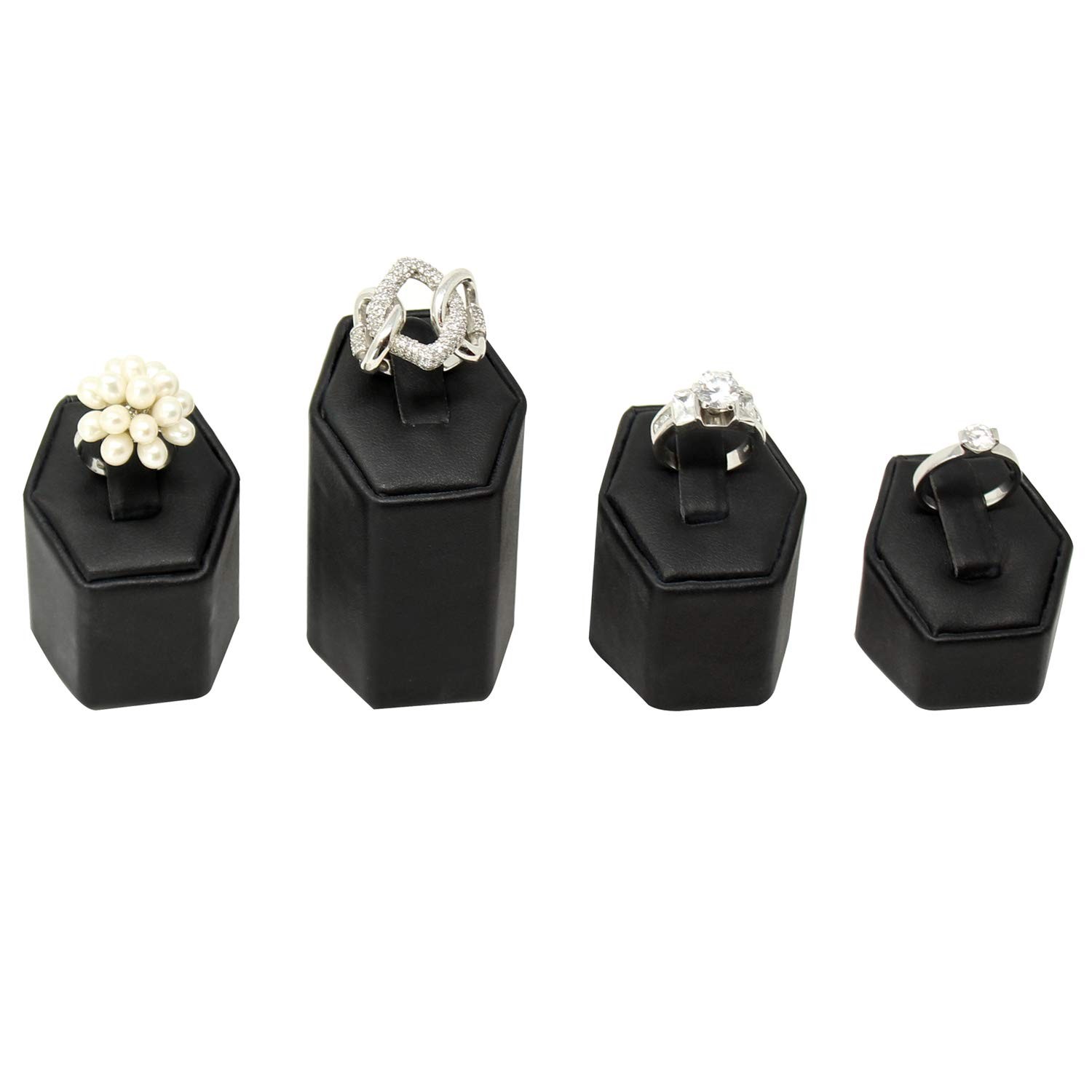 MOOCA Jewelry Ring 1 3/4″W x 1 5/8″D x 1 1/4″H ~ 2 1/2″H, Black Faux Leather