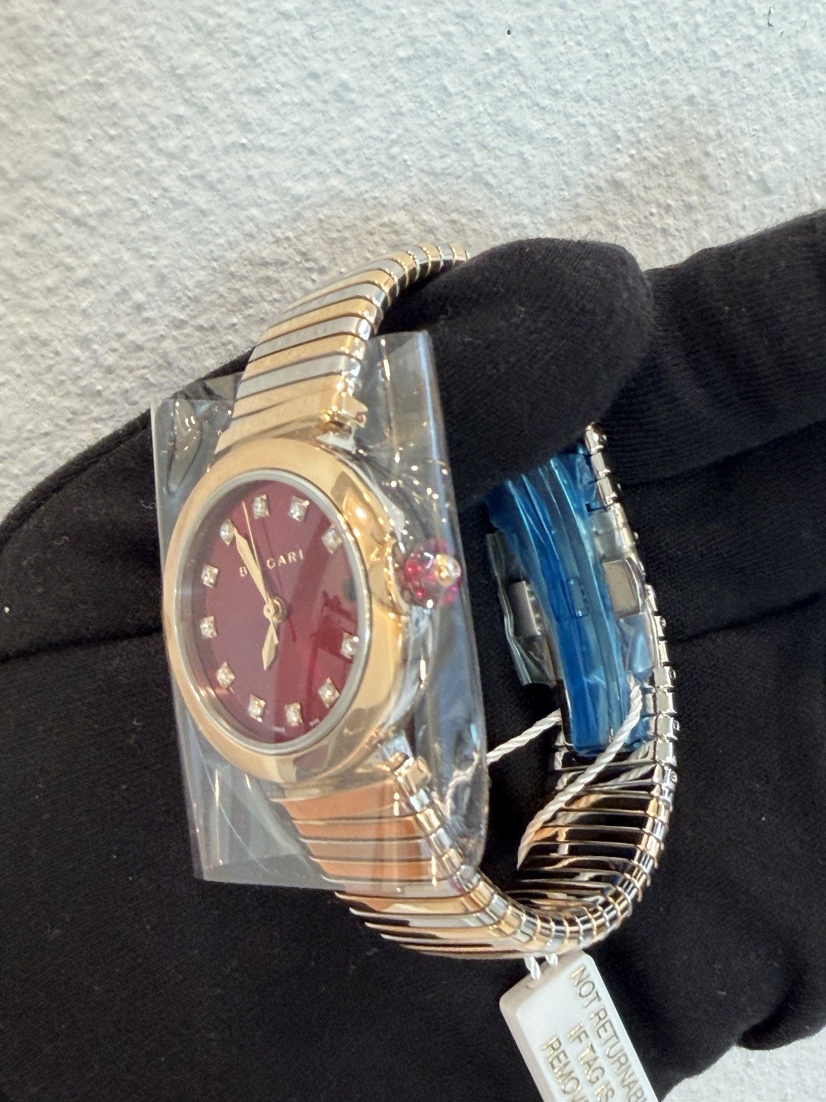 Bvlgari Lvcea Tubogas 33mm Two-Tone Diamond Bezel Red Dial Ref. 103123 FULL SET