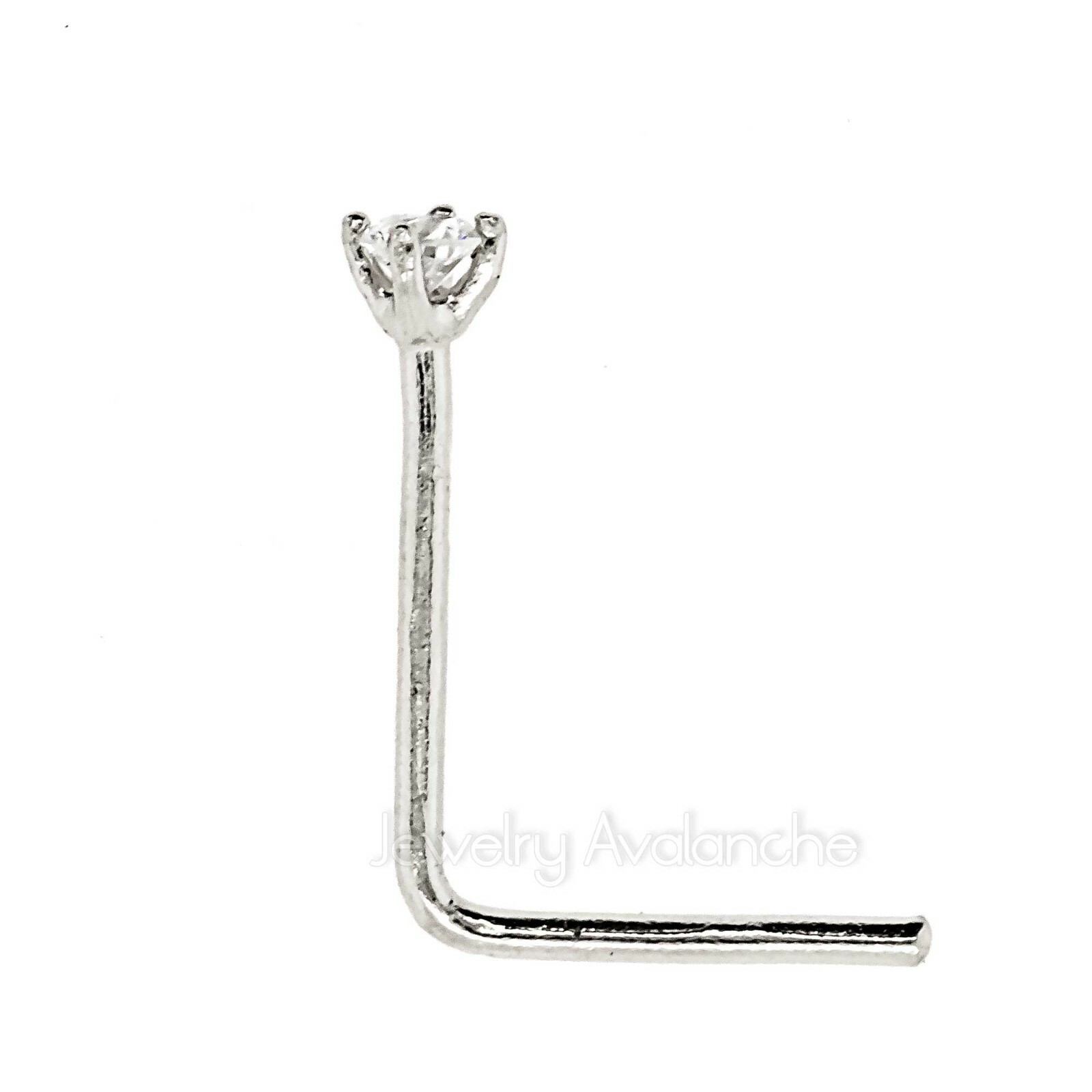 Personalized Birthstone 22G 14kt Yellow or White Gold L-Shaped Nose Stud Ring