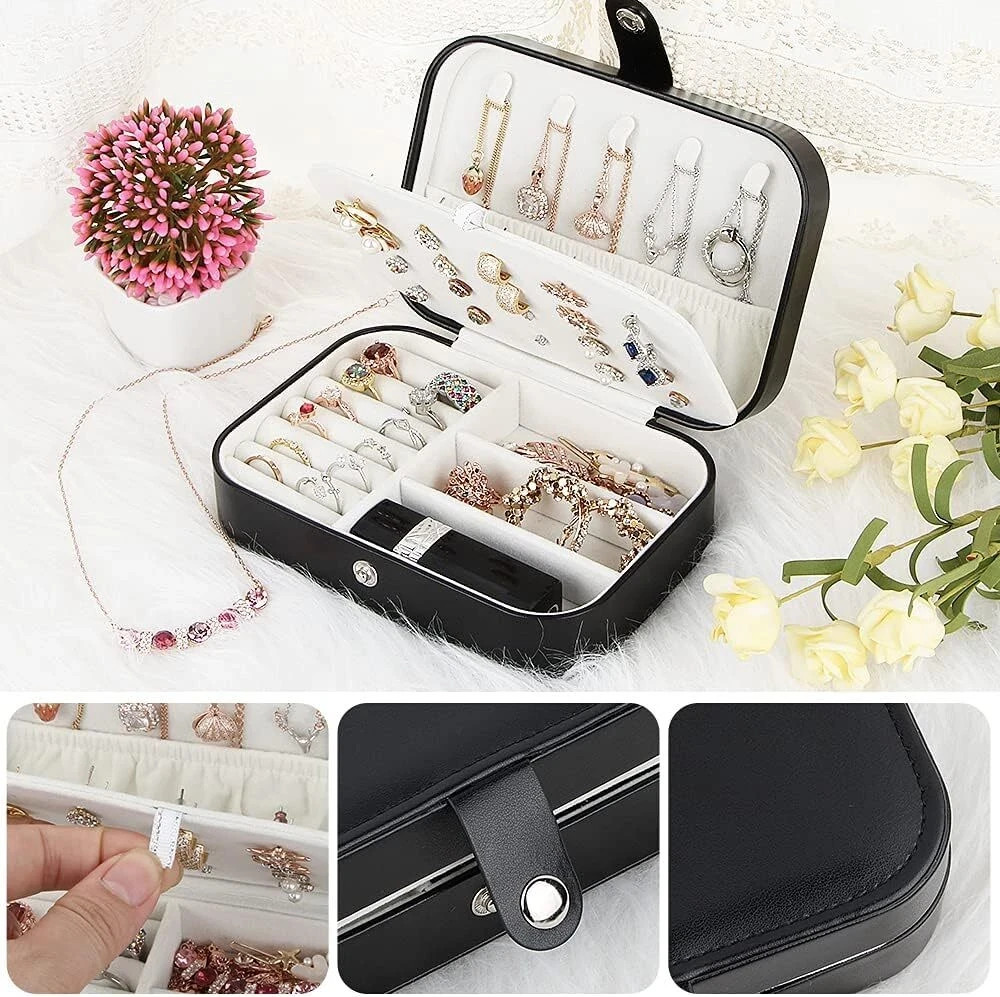 Double Layer Jewelry Box Organizer Case Rings Earrings Necklace Storage Portable