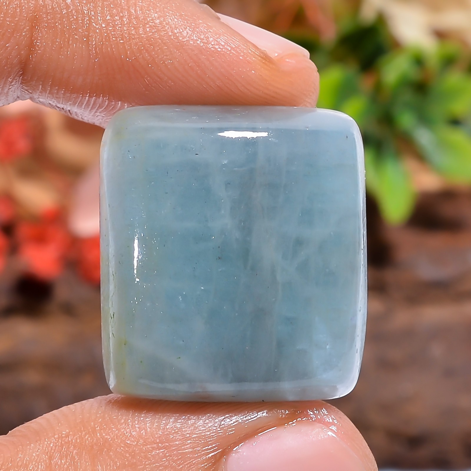 Natural Aquamarine Radiant 49Ct Polished 24X21X9mm Bracelet Blue Loose Cabochon