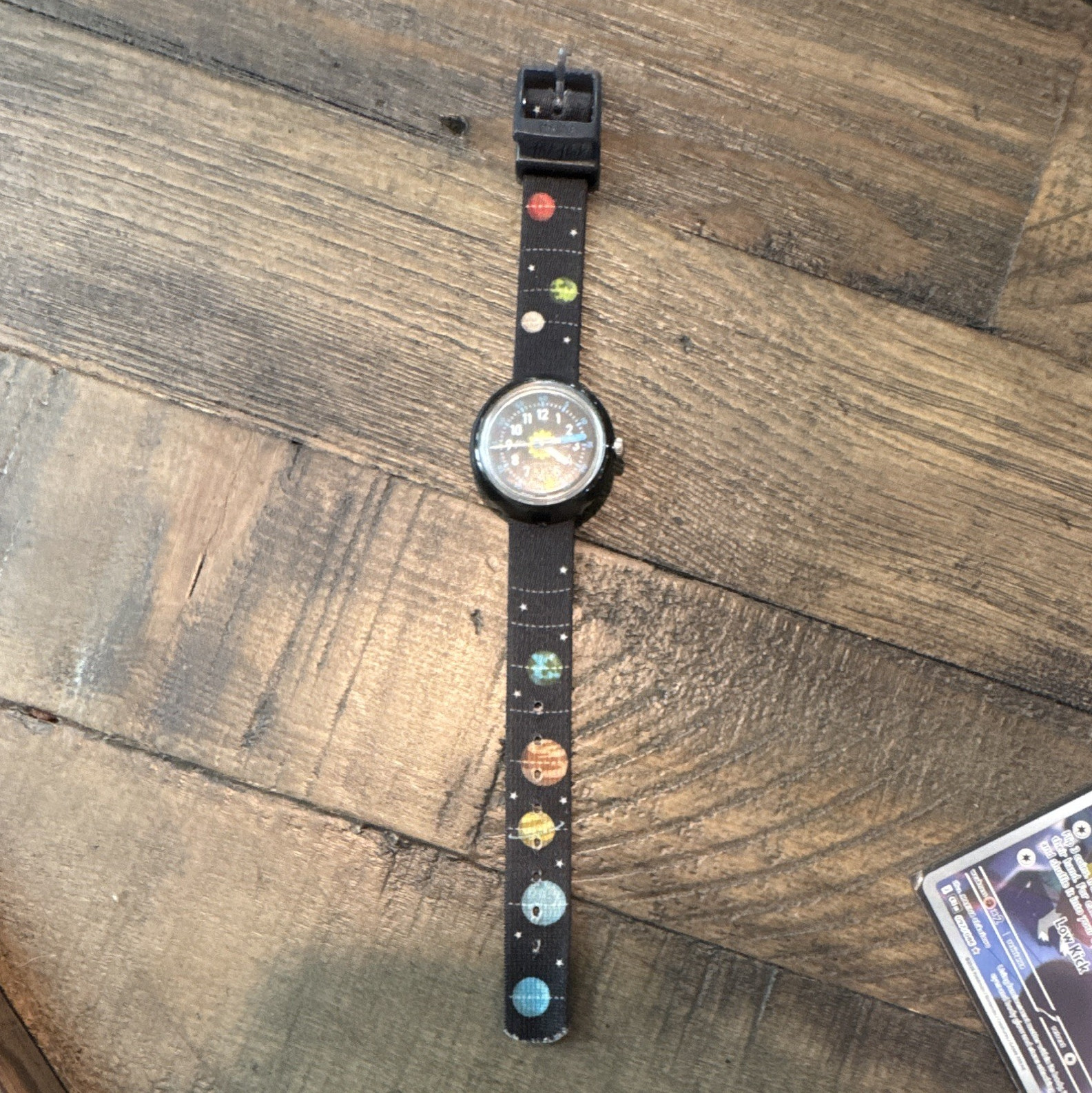 Unisex Kids Space Theme Analog Watch Arabic Numerals 12-Hour Black Fabric Strap