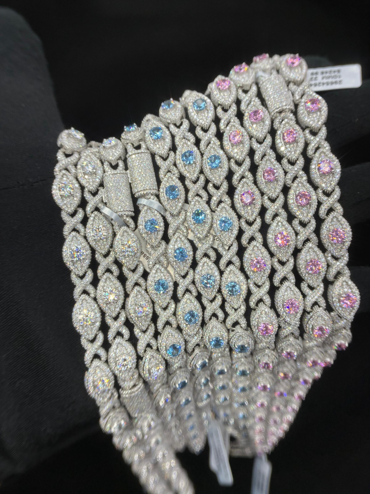 VVS Moissanite 10mm Iced Out Fancy Eye Infinity Link Chain Set 925 Silver