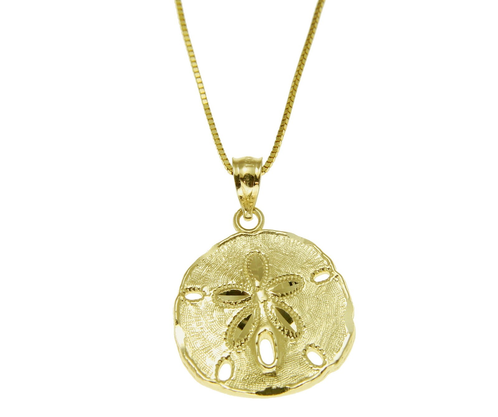 11.50MM 14K YELLOW GOLD HAWAIIAN SAND DOLLAR CHARM PENDANT DIAMOND CUT